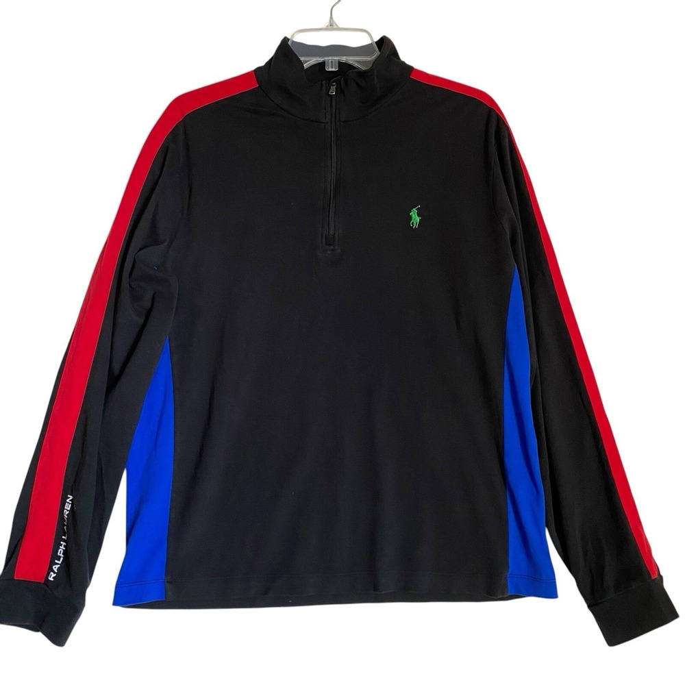 Polo Ralph Lauren Shirt Top 1/4 Zip Mens L Colorblock Puma Soft Touch Pullover